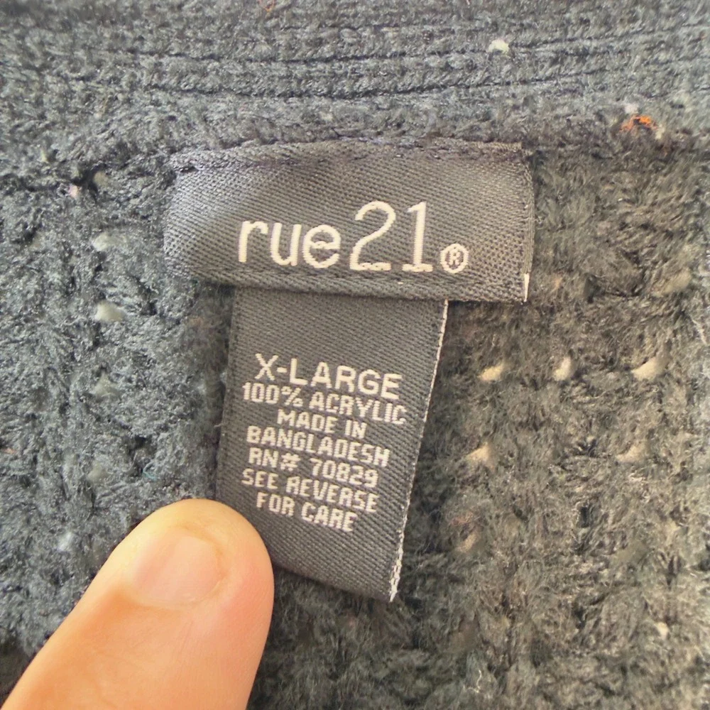 Rue21 Cardigan Womens XL Black White Excellent Striped Open Front Waffle Knit